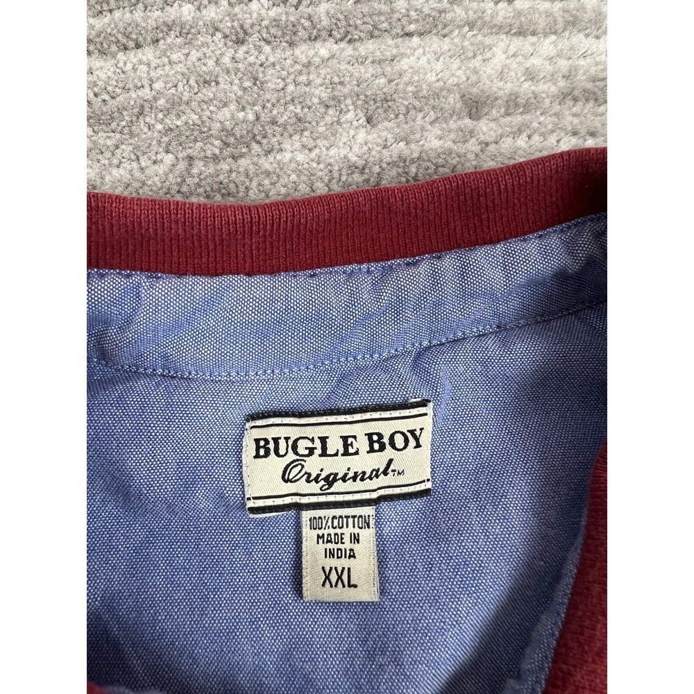 Bugle Boy Polo Shirt Mens XXL Red Striped Short Sleeve Vintage 90s Cotton Pique - Picture 9 of 10